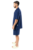 قميص واسع وبأكمام قصيرة للجنسين ازرق غامق