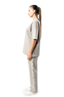 بنطلون رمادي مستقيم الساق للجنسين مع حزام خصر وأرب...