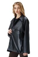 جاكيت جلد بقصة واسعة للجنسين أسود