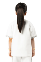 تي شيرت اوف وايت كبير للأطفال برقبة دائرية وشعار م...