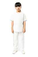 تي شيرت اوف وايت كبير للأطفال برقبة دائرية وشعار م...