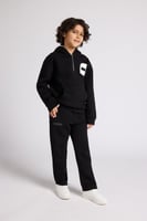 هودي بجيب أمامي أوفرسايز للأطفال للجنسين - أسود