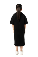 فستان اسود للبنات بياقة علوية وأكتاف منسدلة مع شعا...