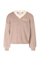 بلوفر بقصة واسعة ورقبة V للنساء بيج