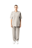 بنطلون رمادي مستقيم الساق للجنسين مع حزام خصر وأرب...