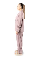 بنطلون نسائي بخصر مرتفع وأرجل عريضة، مع أربطة مطاط...