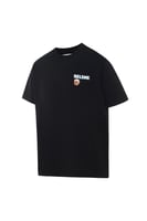 تيشيرت بقصة عادية للأطفال وطباعة الدب المرح - أسود