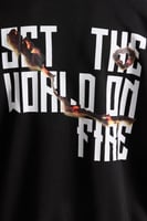 هودي بطباعة وقصة واسعة Acid Wash للجنسين أسود