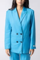 جاكيت رسمي نسائي بقصة طويلة أزرق فاتح