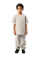 بنطلون رمادي بقصة مستقيمة للأطفال مع حزام خصر وأرب...