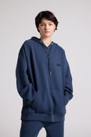 هودي أوفرسايز برباط للجنسين - أزرق داكن