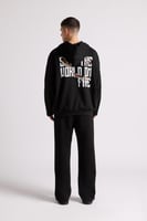 هودي بطباعة وقصة واسعة Acid Wash للجنسين أسود