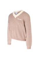 بلوفر بقصة واسعة ورقبة V للنساء بيج