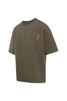 تيشيرت أوفرسايز بشعار مطرز على الصدر للجنسين - زيت...