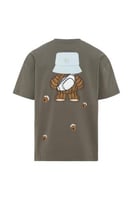 تيشيرت بقصة عادية للأطفال وطباعة الدب المرح - زيتي