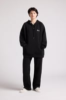 هودي أوفرسايز برباط للجنسين - أسود