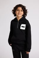 هودي بجيب أمامي أوفرسايز للأطفال للجنسين - أسود