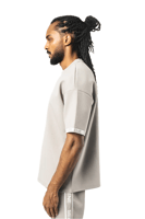 تي شيرت رمادي كبير للجنسين مع أكتاف منسدلة وشعار م...