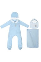 طقم بيبي ازرق أربع قطع بأزرار أمامية