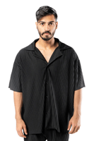 قميص واسع وبأكمام قصيرة للجنسين اسود