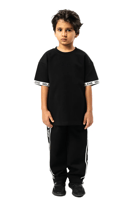 بنطلون اسود بقصة مستقيمة للأطفال مع حزام خصر وأربط...