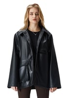 جاكيت جلد بقصة واسعة للجنسين أسود