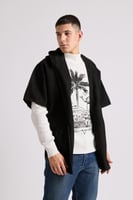 جاكيت بهودي وقصة واسعة، اكمام قصيرة للجنسين أسود