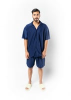 قميص واسع وبأكمام قصيرة للجنسين ازرق غامق