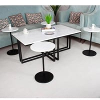 طقم طاولة تقديم لون أسود سطح خشب مع 4 طاولات