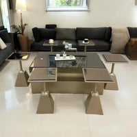 طقم طاولات ضيافة 7 قطع خشب وبسطح قزازي