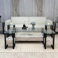 طقم طاولات بديل رخام سطح زجاج شفاف