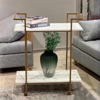 عربية تقديم بلون أبيض مع حديد ذهبي