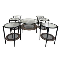 طقم طاولات دائري زجاج مع خشب 1+6