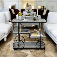 عربية تقديم 3 دور خشبية بلون رمادي