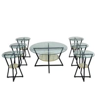 طقم طاولات شاي زجاج مع خشب 1+ 6