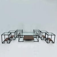 طقم طاولات شاي خشب وزجاج 1+6 :QALAA