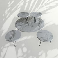 طقم طاولات خشب 4x1ارضي ابيض رخامي