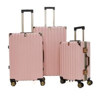 طقم شنط سفر 3 قطع ألمنيوم بإطار ذهبي مع هوك تعليق...