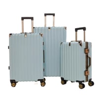 طقم شنط سفر 3 قطع ألمنيوم بإطار ذهبي مع هوك تعليق...