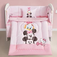 طقم مفارش مواليد بحواجز حماية وردي فاتح