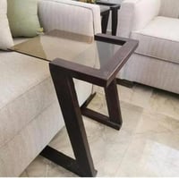 طاولة خدمة خشب سنديان بني غامق سطح زجاج