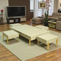 طقم طاولات ضيافة أرضية 5 قطع سطح بديل رخام بيج وأر...