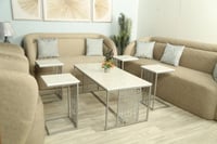 طقم طاولات ضيافة 5 قطع سطح بديل رخام أبيض وقواعد ف...