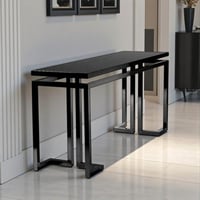 طاولة مدخل كونسول سوداء بسطح خشب سنديان وإطار حديد...