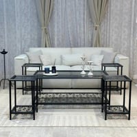 طقم طاولات ضيافة 5 قطع سطح زجاجي وإطار معدني أسود...