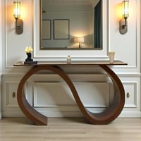 طاولة مدخل كونسول بقاعدة منحنية بنية وسطح مرايا –...