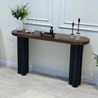 طاولة مدخل كونسول بسطح خشب بني وقواعد سوداء أسطوان...