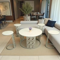 طقم طاولات ضيافة 5 قطع سطح بديل رخام أبيض وقواعد ف...