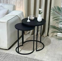 طقم طاولات جانبية متداخلة سطح خشب سنديان أسود وقاع...