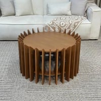 طاولة قهوة دائرية سطح قشرة جوز الهند وقاعدة شرائح...